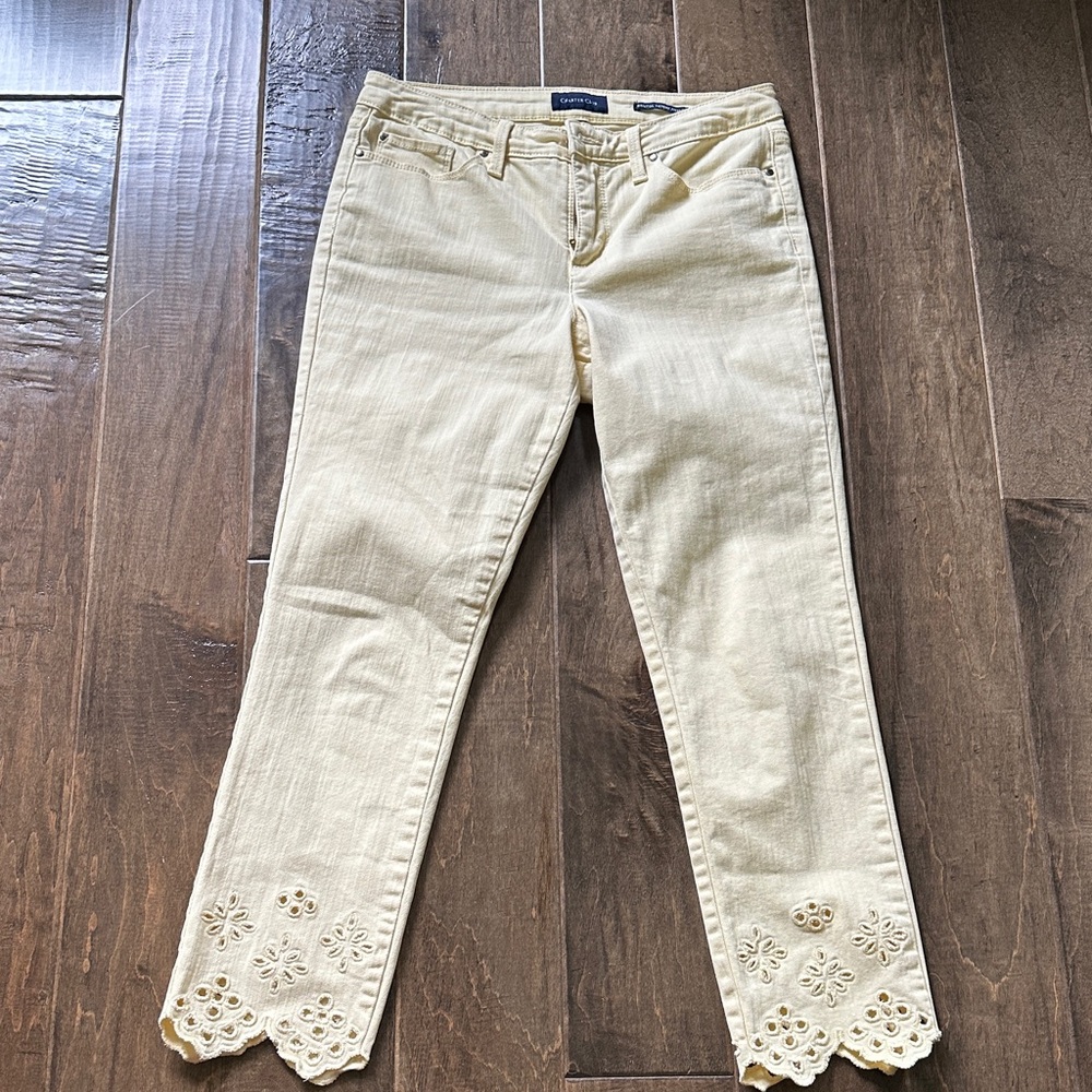 Charter Club Beige Cropped Jeans with Eyelet Hem
